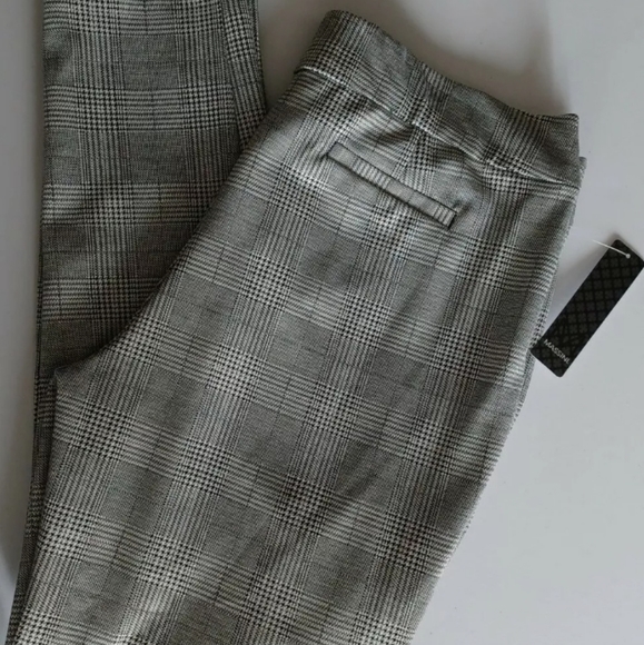 Massini Plaid Pants Black & White Curvy Stretchy Elastic Waist - Picture 3 of 8